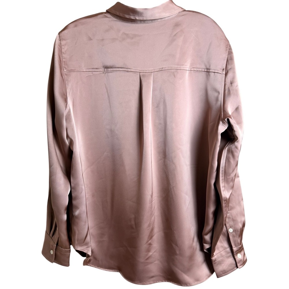 SPANX Better Than Silk Button Down Satin Blouse Cafe Au Lait Brown L - Picture 3 of 12